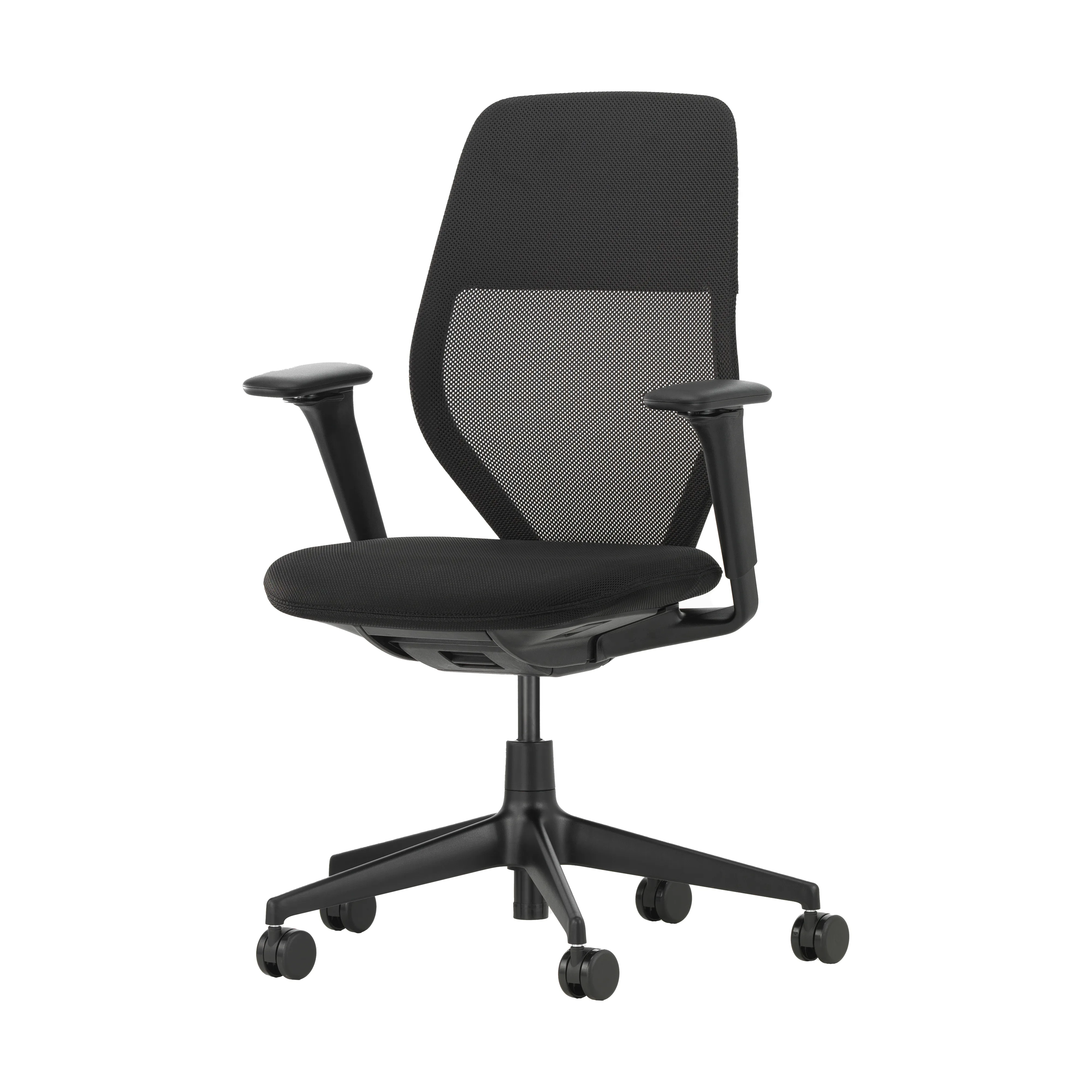 Vitra ACX Light kontorsstol i nero deep black med armstöd och mjuka hjul