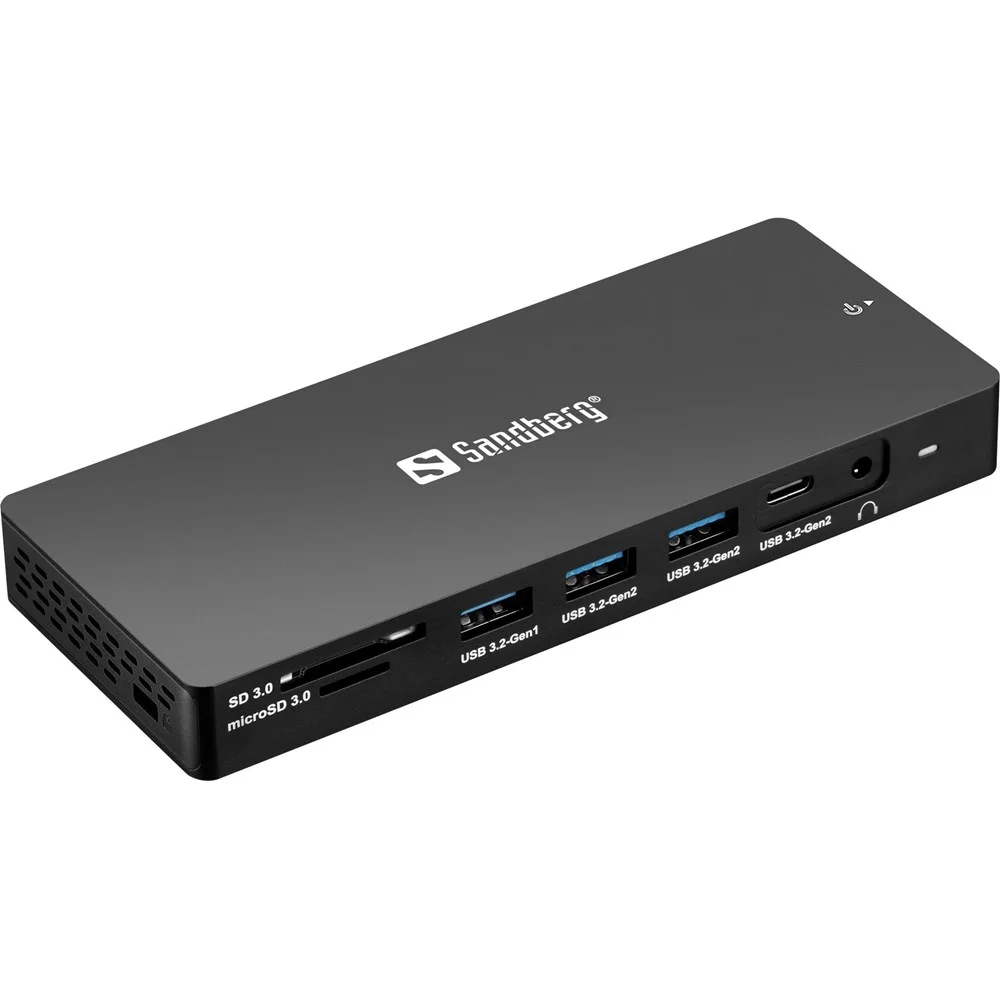 Sandberg 13-in-1 Docking Station Pro i svart med portar på framsidan