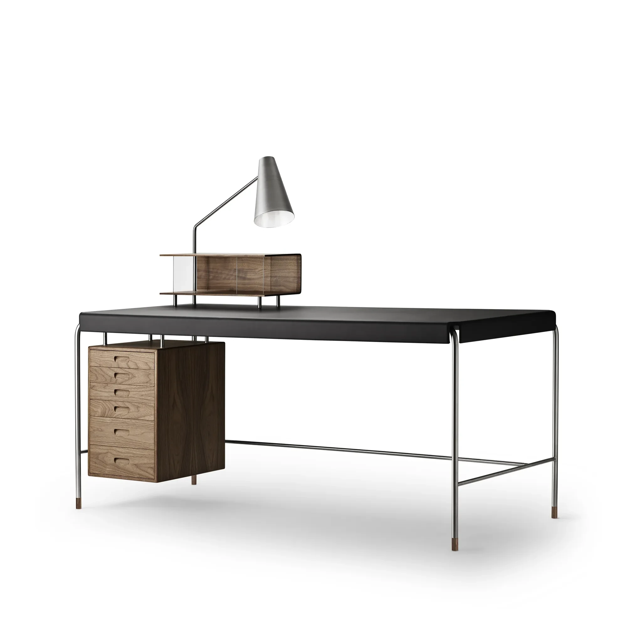 Carl Hansen & Søn AJ52 Society Table i valnöt med svart bordsskiva och belysning