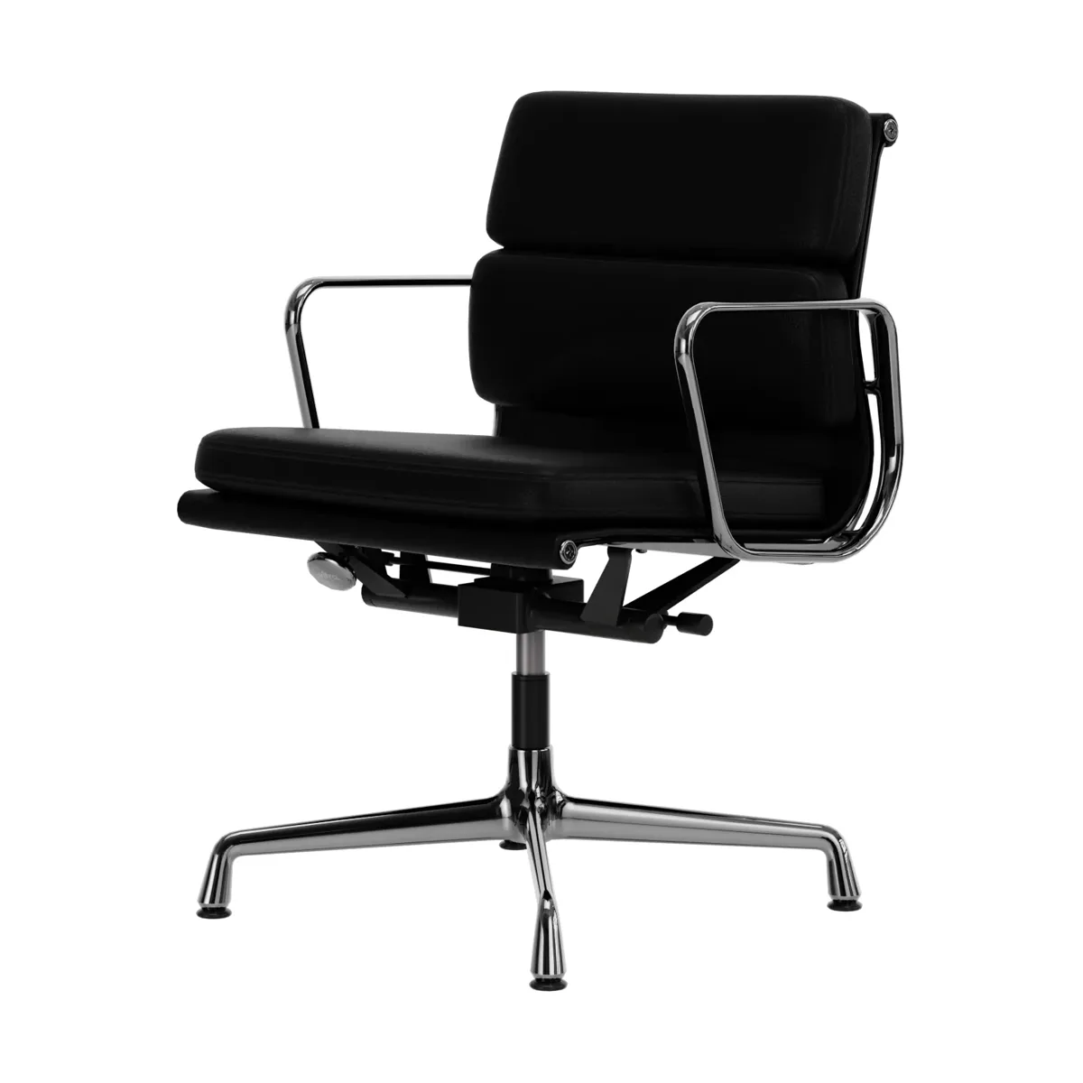 Vitra EA 231 Soft Pad Chair med felt glides i nero läder L20 och krom