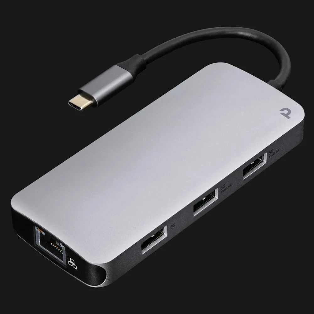 Plexgear CB1022 USB-C-multiadapter i grått med nio portar