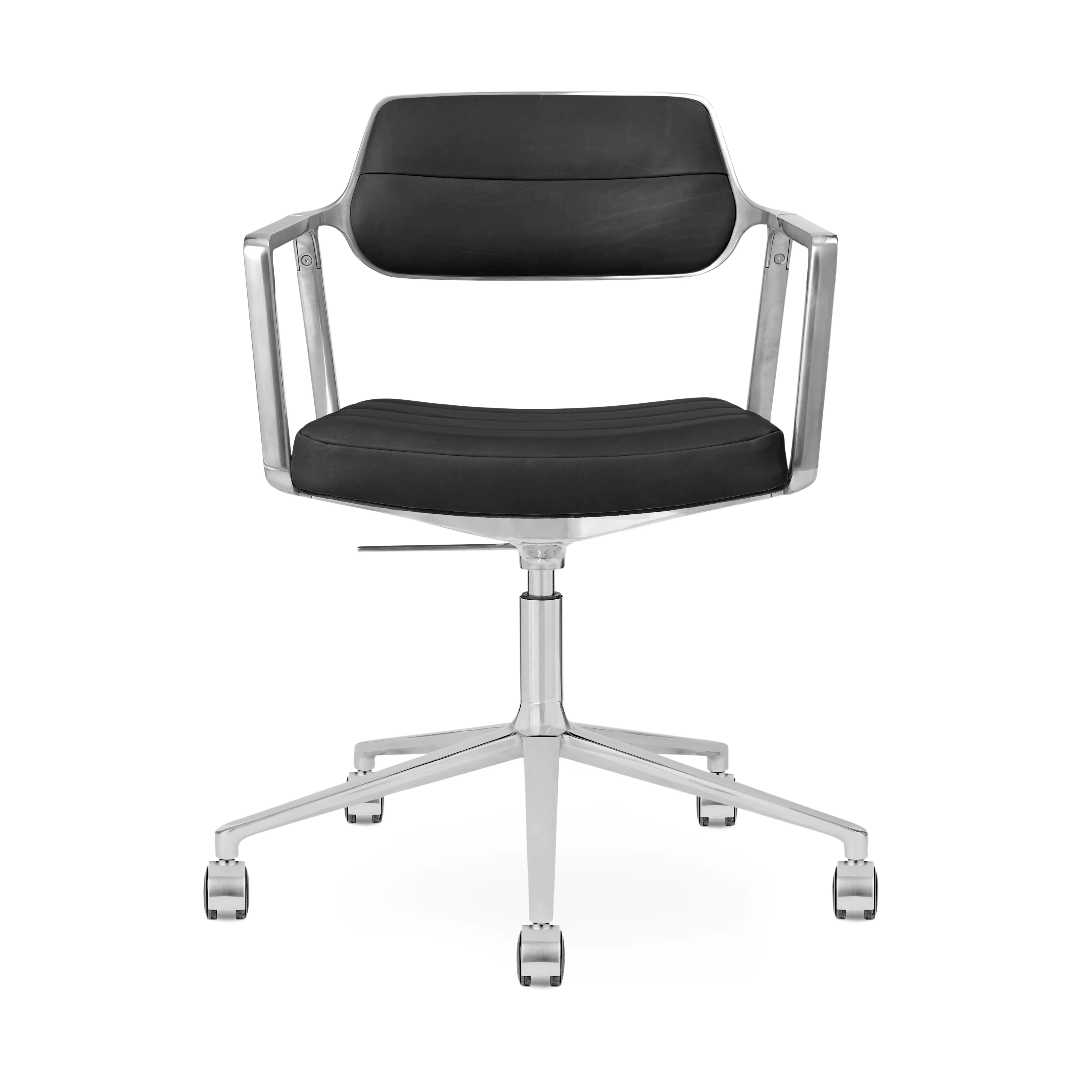 Vipp453+ Swivel kontorsstol i polerad aluminium och svart läder