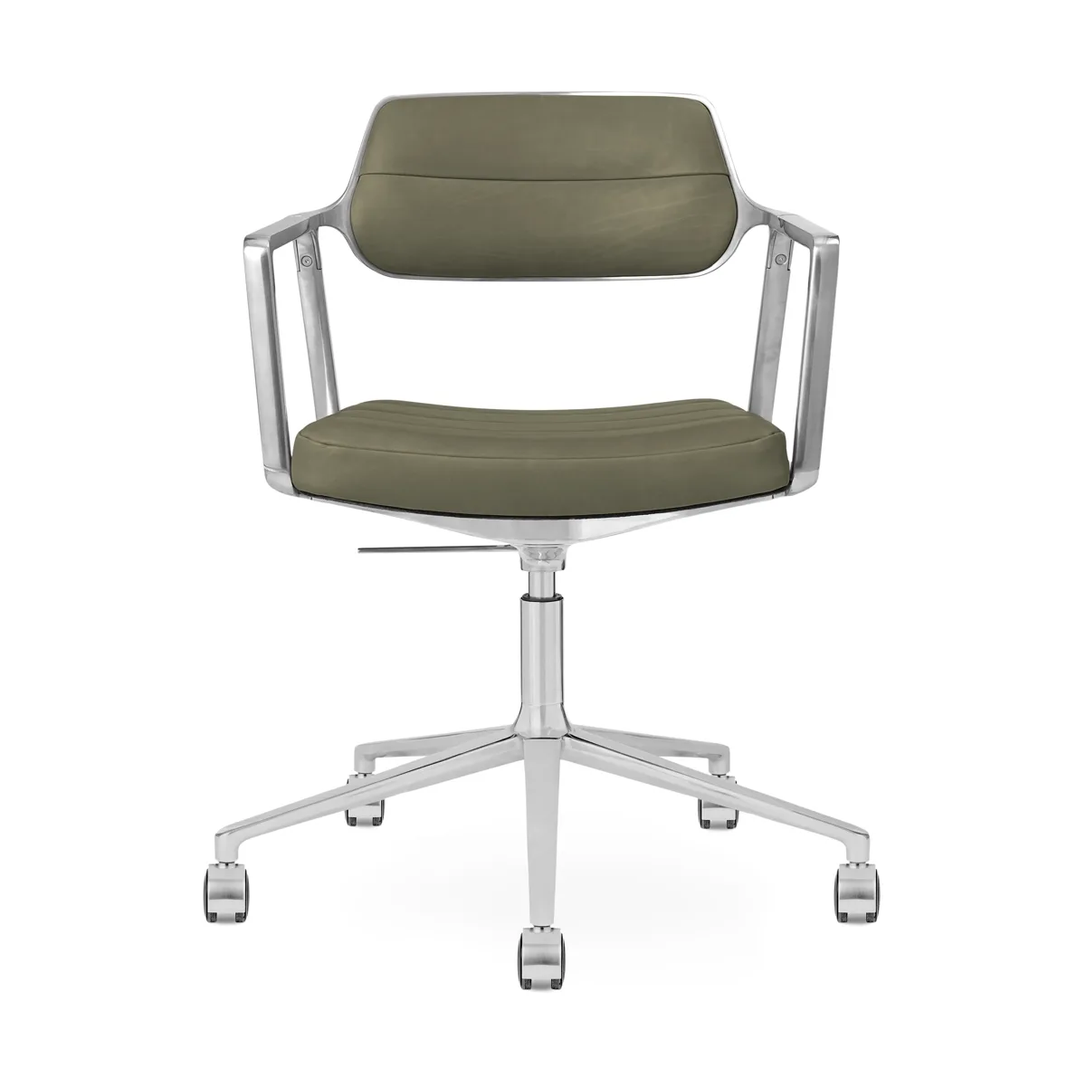 Vipp453+ Swivel kontorsstol med hjul i bosco green och polerad aluminium