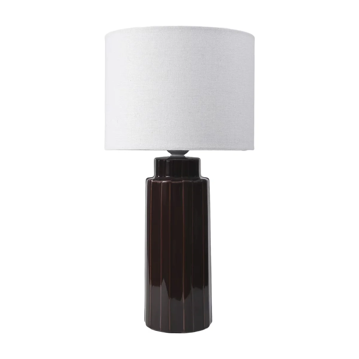 Bordslampa Waldo med brun keramikfot och bomullsskärm