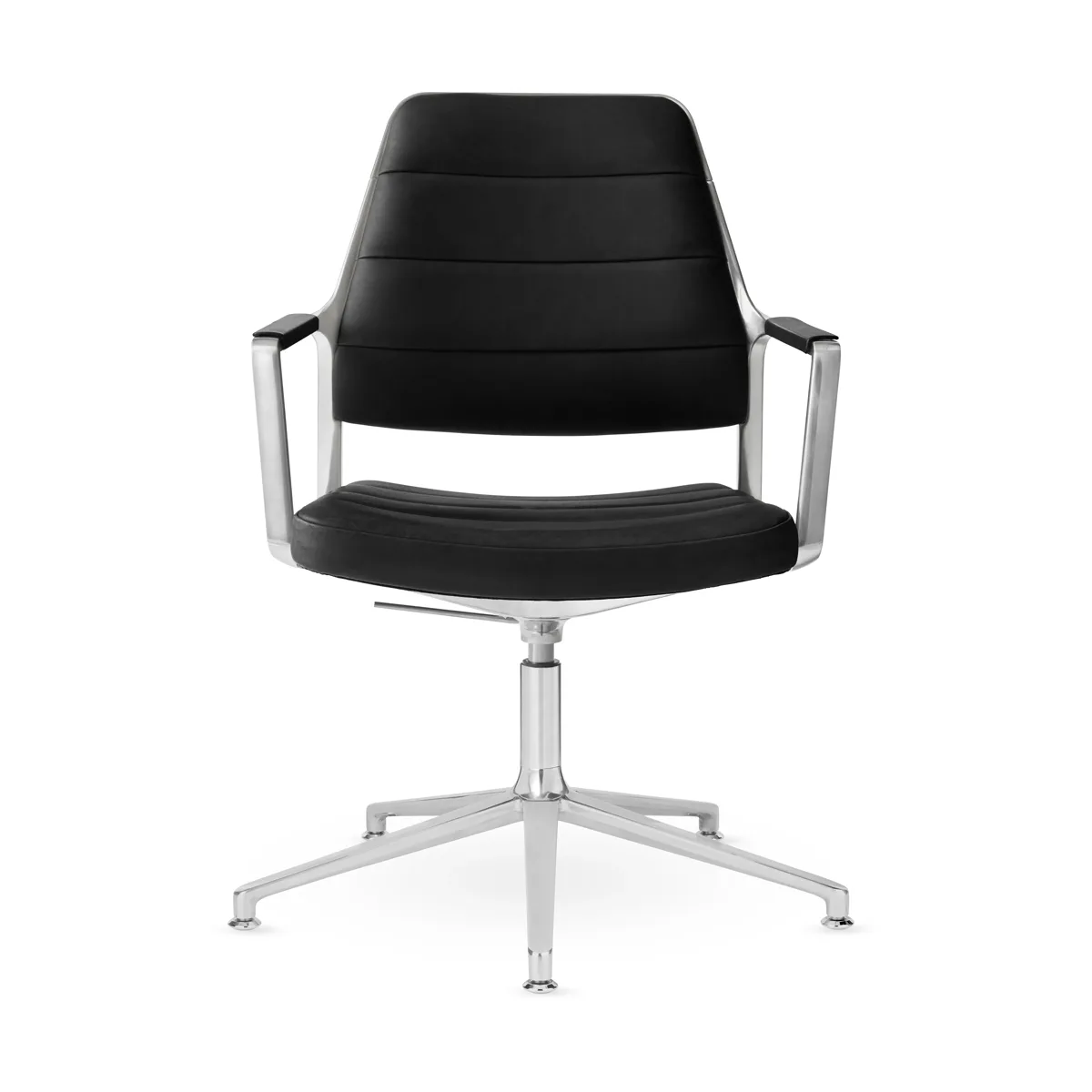 Vipp455+ Swivel chair kontorsstol i svart läder med polerad aluminium