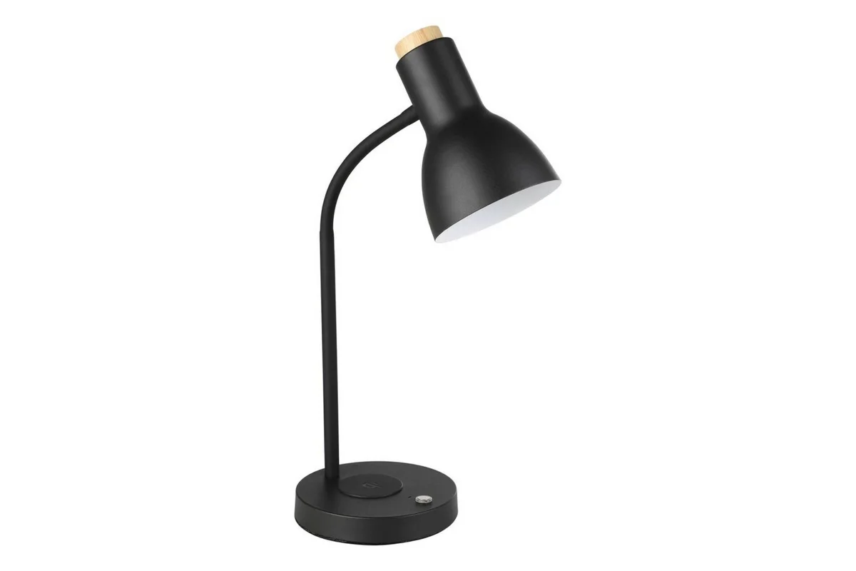 Eglo Veradal-Qi bordslampa i svart och brunt med Qi-laddplatta